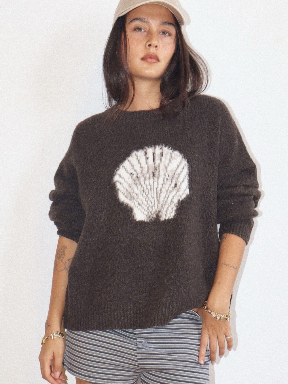Bailey Rose Brown Sea Shell Oversized Sweater S